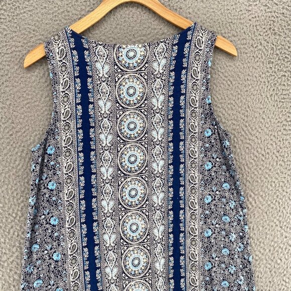 J Jill Dress Womens Small Blue Floral Shift Tee Notch Neck Sleeveless Stretch - Picture 4 of 10